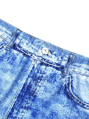 Butterfly & Denim Print Stretchy Shorts Women's Plus