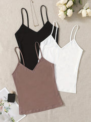 3 Pack Solid Cami Tops V Neck Summer Sleeveless Women's Clothing