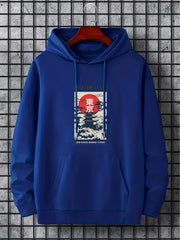 Japanese Style Print Hoodies For Men Graphic Sweatshirt With Kangaroo Pocket