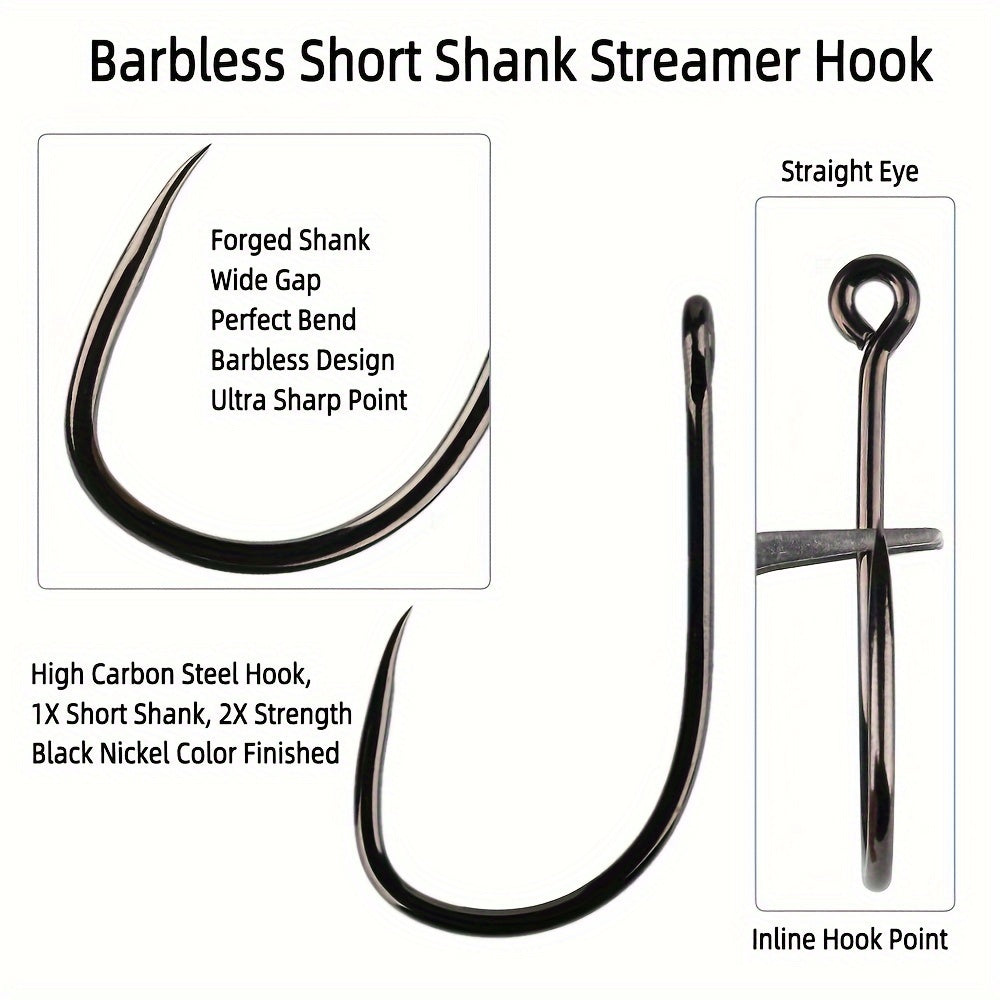 20pcs pack Barbless Short Shank Hooks Streamer Fly Tying Hooks