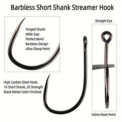 20pcs pack Barbless Short Shank Hooks Streamer Fly Tying Hooks