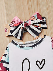 3pcs Baby Girls I m Here Romper & Headband & Cap