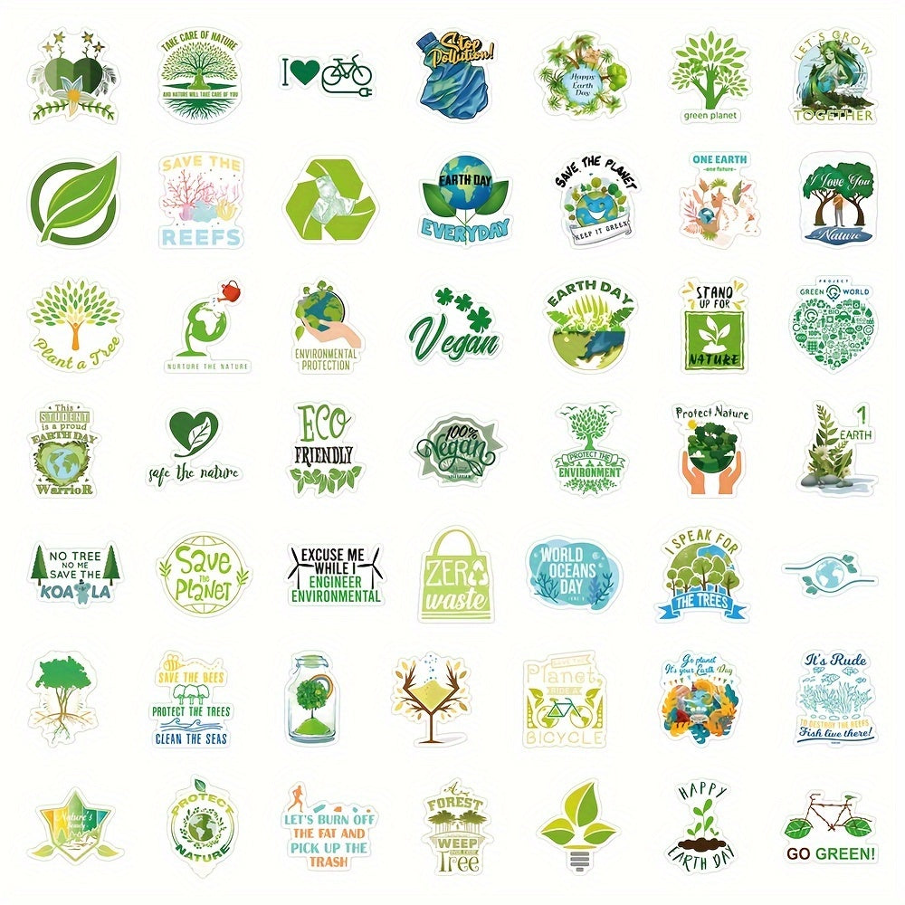 50pcs Green Eco Stickers Waterproof Window Wall Laptop