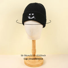 Winter Happy Face Embroidered Beanie Hat Ear Protection Warm Hat