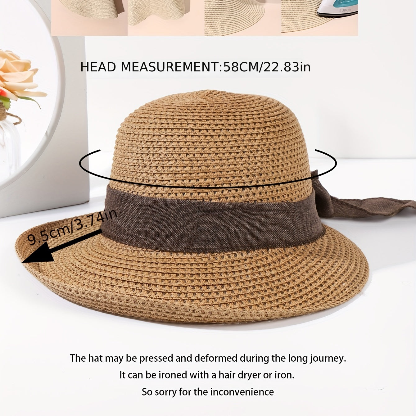 Vintage Sun Hat Bowknot Crochet Straw Hat Foldable Fedora Cap