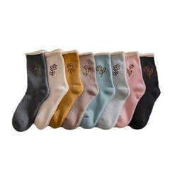 8 Pairs Floral Pattern Socks Mid Tube Women's Stockings Hosiery