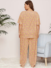 Banana Print Pajama Set Short Sleeve Top & Pants Two Piece Set