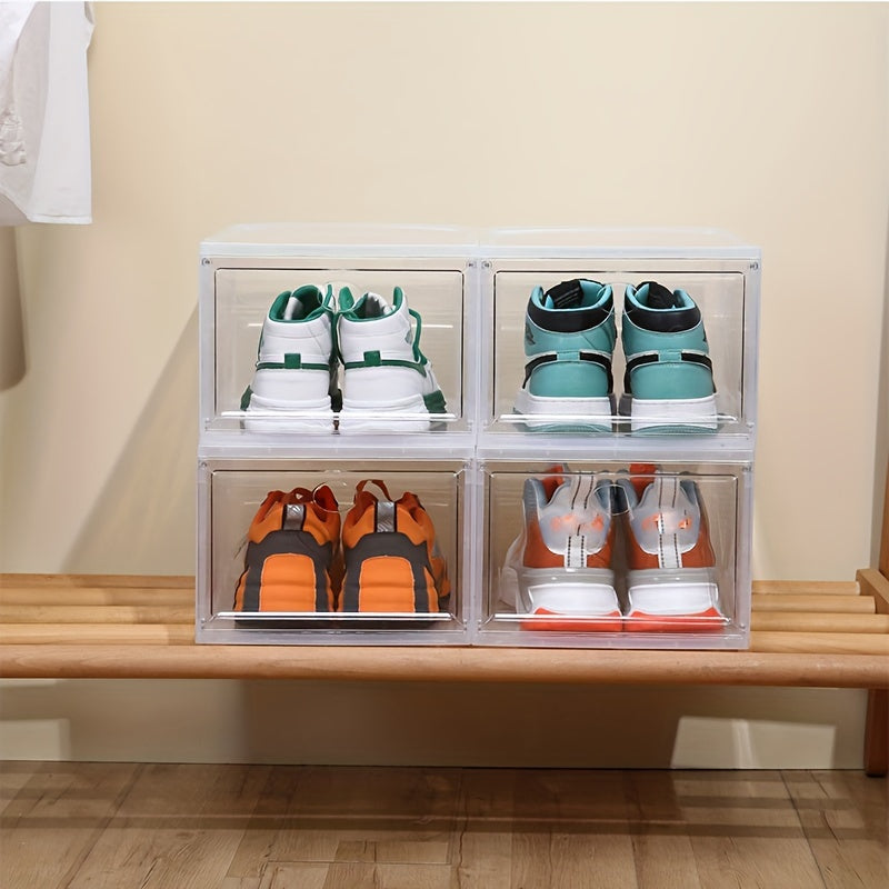 Foldable Stackable Shoe Rack Plastic Container Space Saving Storage Organizer