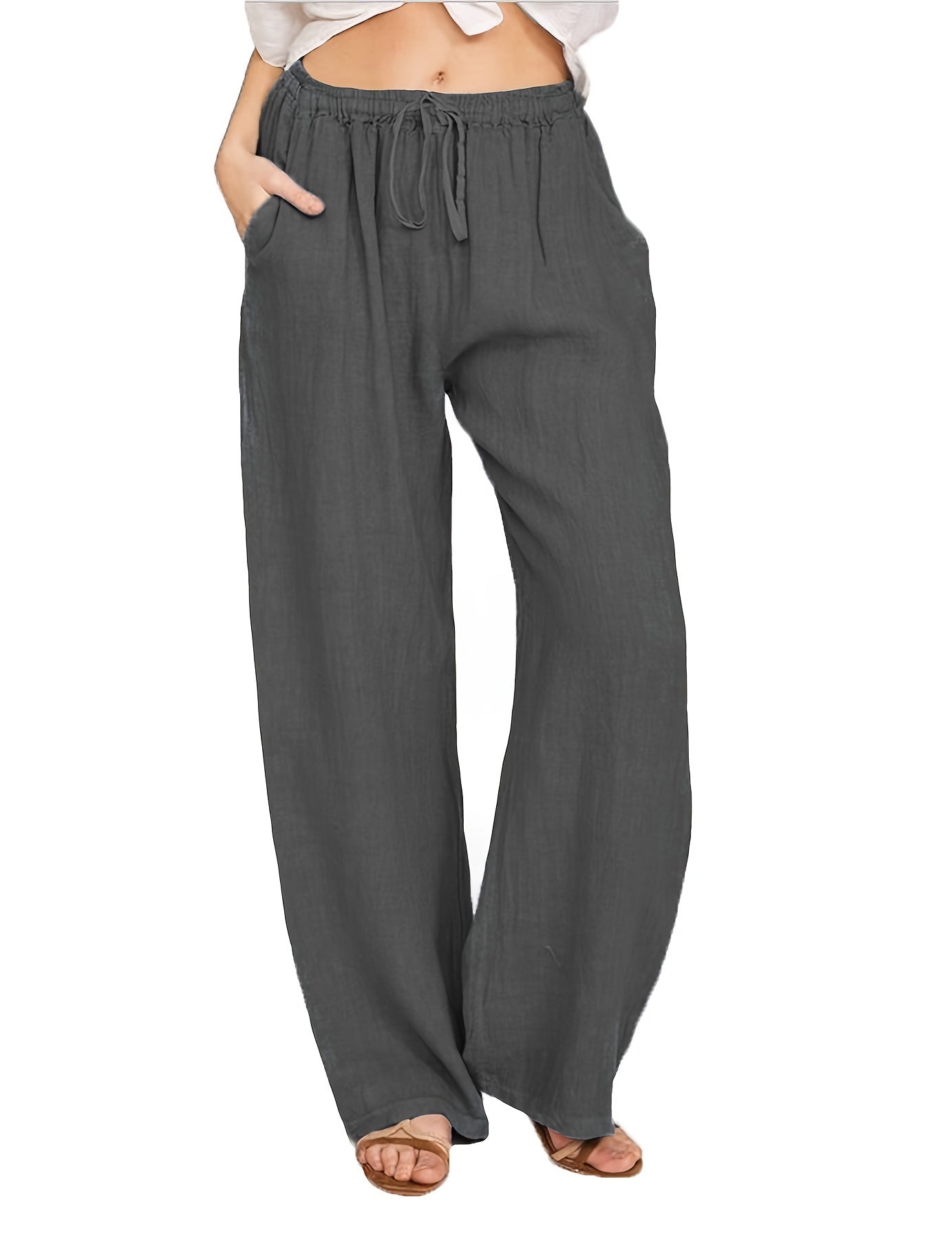 Drawstring Wide Leg Pants Solid Palazzo Pants Women's Clothing