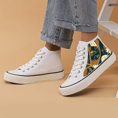 Retro Chain Print Chunky Canvas Sneakers High Top Skate Shoes