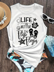 Letter Print Tank Top Crew Neck Sleeveless Summer Beach Women's Tank Top
