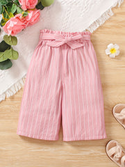 Girls' High Waist Striped Wide Leg Cropped Trousers