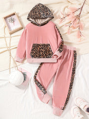 Leopard Velvet 2pcs Hoodie & Sweatpants Set for Girls