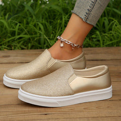 Sequins Pattern Slip On Flat Sneakers Soft Sole Casual & Comfy Shoes