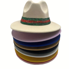 Rhinestone Hatband Fedora Cap Casual Jazz Hat Unisex Cowboy Cowgirl Hats
