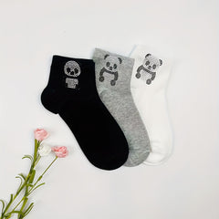 Panda Rhinestone Decor Socks Crew Short Women's Stockings