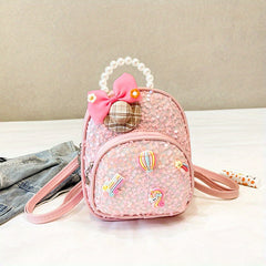 Girls' Faux Pearl Bowknot Sequin Backpack
