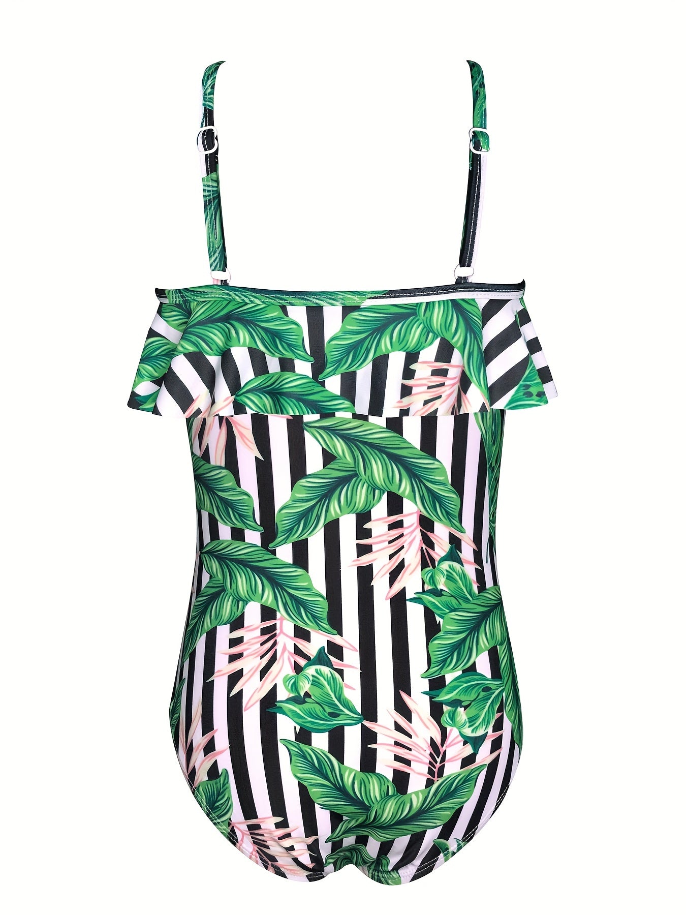 Girls' Floral Ruffled Trim Suspenders Swimsuit