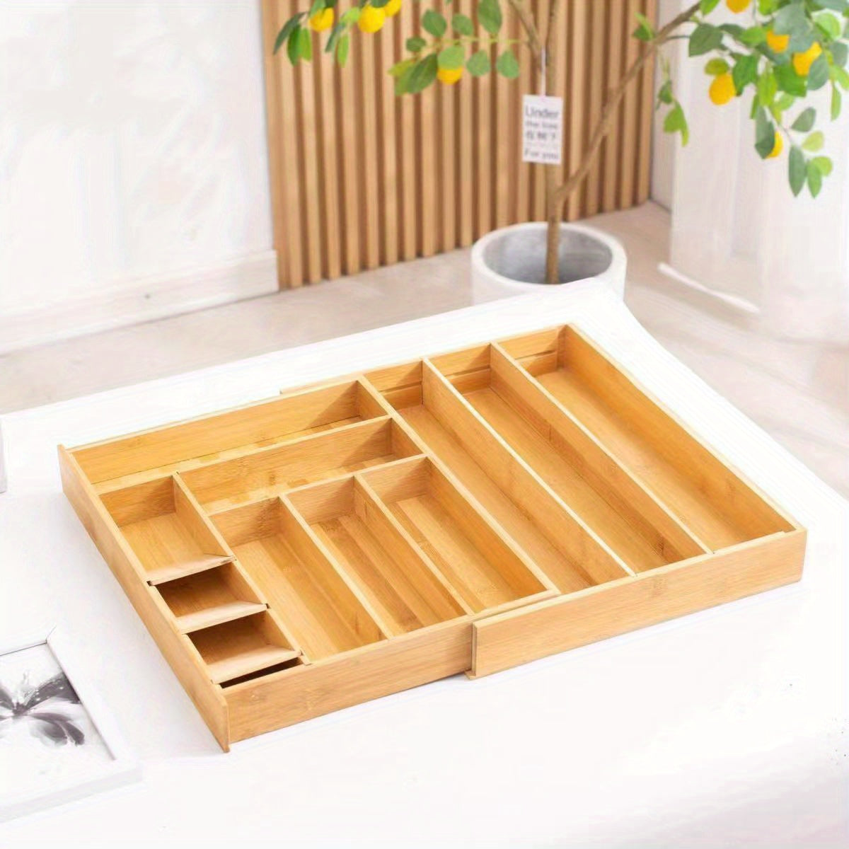 Adjustable Bamboo Silverware Organizer Drawer Dividers Expandable Cutlery Holder