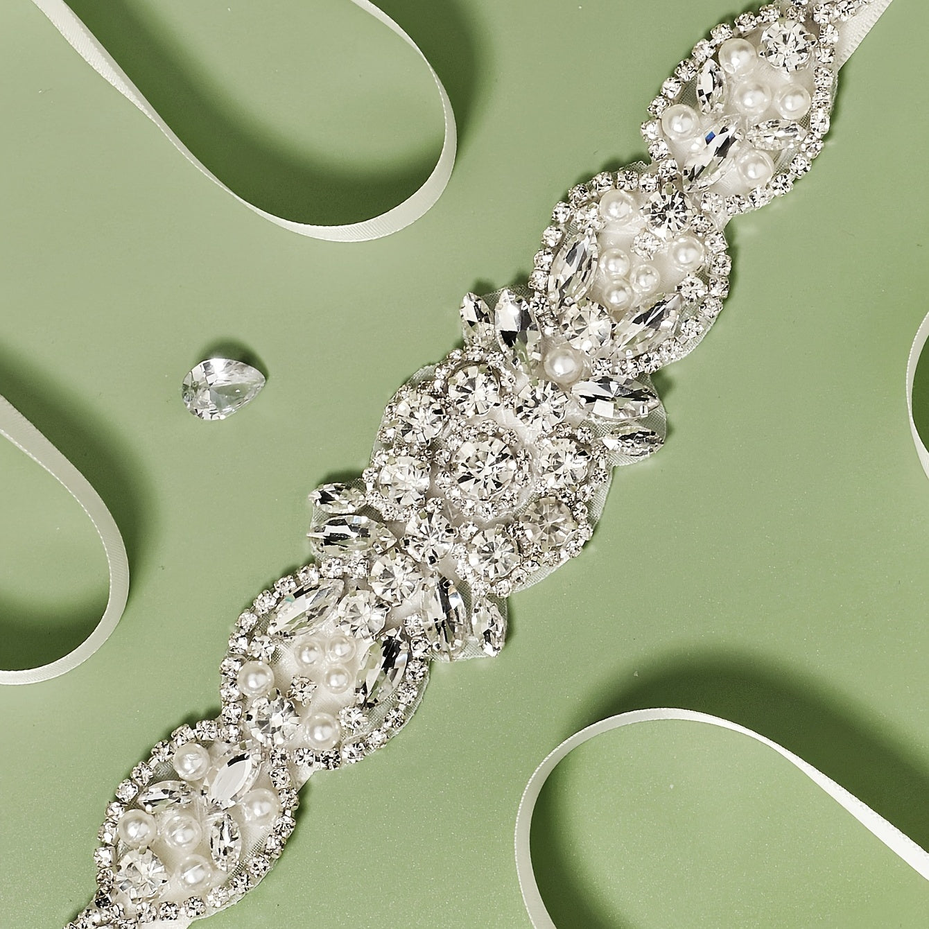Crystal Bridal Belt with Organza Ribbon for Gowns