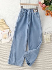 Girls Wide Leg Denim Pants with Pockets