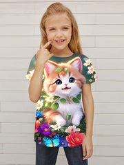 Cat Graphic Short Sleeve T shirt for Girls