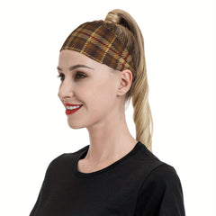 Men's Vintage Plaid Headband Non Slip Hairband Mustard Brown Red Retro Accessory