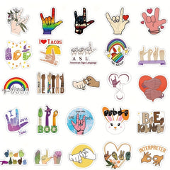 ASL Stickers: I Love You, Be Kind, Rock Gesture Stickers - 50 PCS