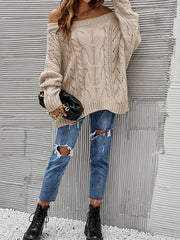 Solid Cable Off Shoulder Sweater