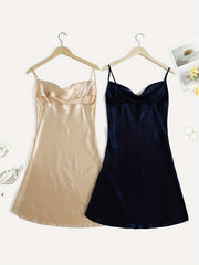 Solid Satin Slip Nightdress V Neck Sleep Dress Women's Pajamas