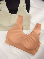 3pcs Lace Wireless Bras Comfy Scallop Trim Bra Women's Lingerie