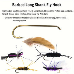 50pcs Long Shank Fly Tying Hooks For Streamer Muddler Zonker Bucktail Rubber Leg