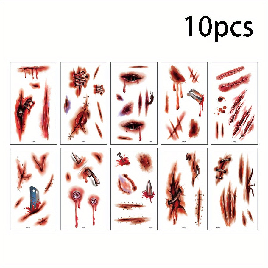 10pcs Halloween Scar Tattoo Stickers for Decoration Props