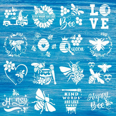 16pcs Reusable Bee Stencils for Honeycomb Designs on Wood Fabric and Walls