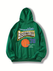 Basketball Print Kangaroo Pocket Hoodie Women's Sweatshirt