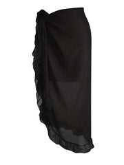 Ruffle Trim Knot Front Skirt Casual Beach Wear Skirt