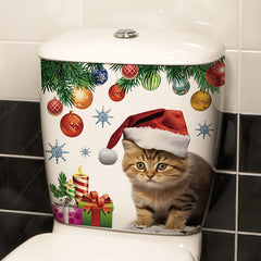 1pc Christmas Cat Toilet Decoration Sticker Self-adhesive Wall Decoration