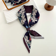 Vintage Flower Girl Skinny Scarf Satin Twilly Scarf