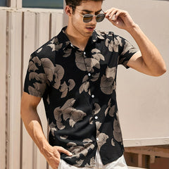 Leaf Print Men's Short Sleeve Casual Shirt