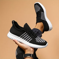 Women's Striped Running Shoes Lightweight Lace Up Gym Sneakers