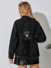 Long Sleeve Denim Jacket Flap Pockets Slim Fit Women's Coats