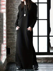 Solid Button Detail Long Sleeve Maxi Dress