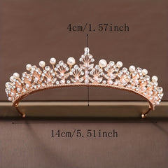 Golden Rhinestone Faux Pearl Wedding Crown Headband Bridal Tiara