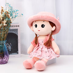 13in Plush Girl Doll with Braided Hair Red Outfit Expressive Eyes Cuddly Toy