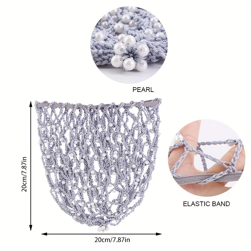 Rayon Hair Net Beaded Faux Pearl Crochet Beanie Women Elastic Snood