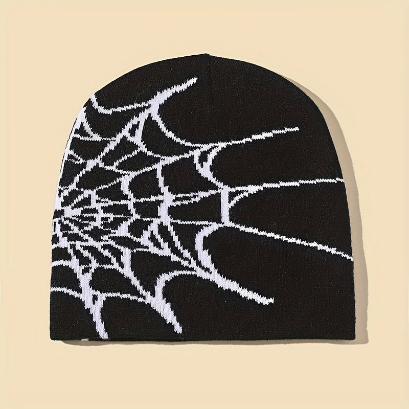 Gothic Spider Web Jacquard Beanie Y2K Unisex Skull Cap