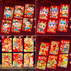 6pcs Chinese New Year Red Packets for Year Of The Dragon Celebrations