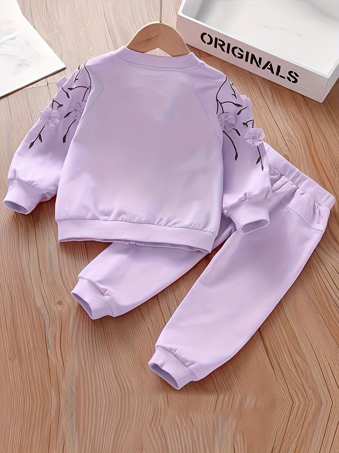 Girl's Floral Embroidered Jacket & Sweatpants Set for Spring
