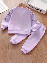 Girl's Floral Embroidered Jacket & Sweatpants Set for Spring