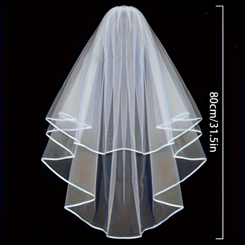 Double Layer Tulle Bridal Veil with Tie